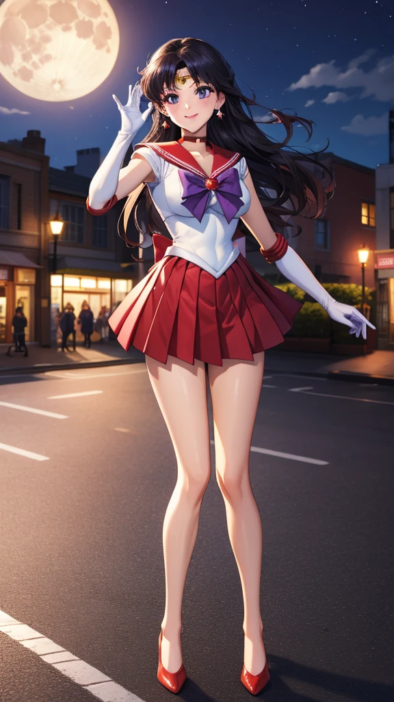 masterpiece, best quality, highres, absurdres, ultra detailed, pretty eyes,
sama1, tiara, sailor senshi uniform, white gloves, red sailor collar, red skirt, star choker, elbow gloves, pleated skirt, bare legs, purple bow
blowing kiss, cowboy shot, night, outdoors, moon, smile, city, full body, standing, hands down
