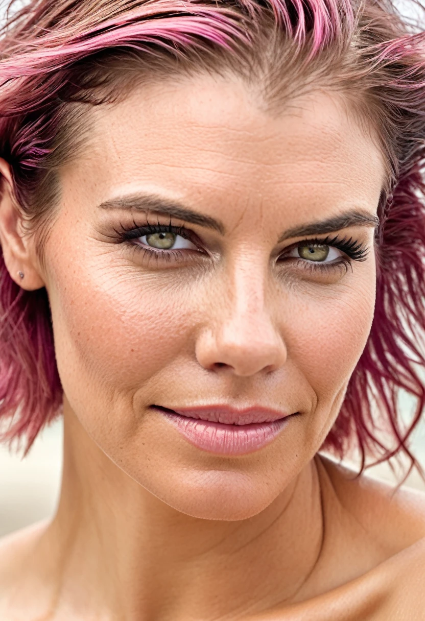 high quality nude photo , ( lauren_cohan , sensual detailed ultra realistic skin texture , pink color hair, hollywood , celebrity ,photorealistic , full body shot ) celebrity erotic photograph , nude, extremely long hair ,tall figure , smiling ,seductively , piny skin tone:1.4 erotic photoshoot, exhausted look, shiny sweaty skin, on beach, wet hair, celebrity, female, woman, hollywood actress, fleshy muscular woman , ( natural lights, depth of field, insanely detailed skin texture, hyper detailed features )
