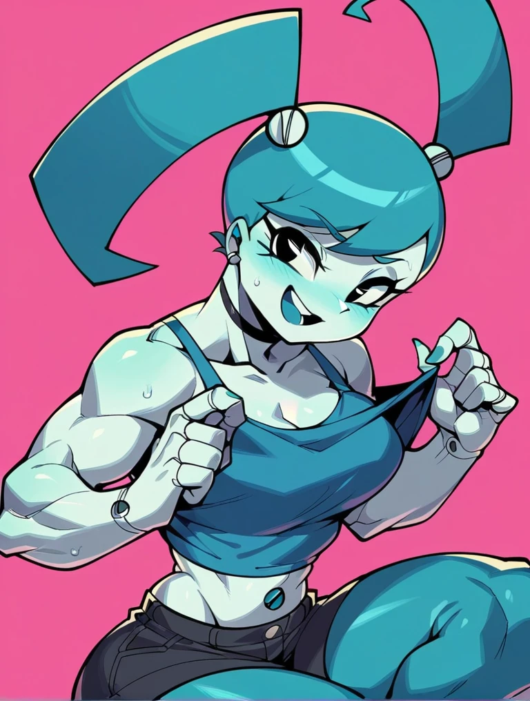A age girl with an XJ-9 robot