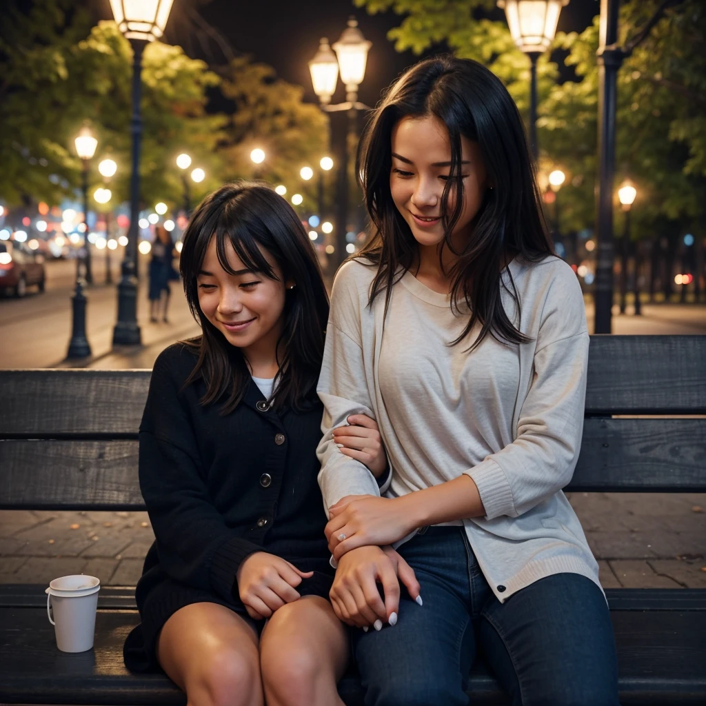 generate an image
A girl, sitting alone on a park bench, under a dimly lit streetlamp. She's clutching a photo of her ex, tears streaming down her face. The background shows the ex walking away, hand-in-hand with someone else, smiling and carefree. The contrast between their emotions is stark—her heartbreak against his happiness.
