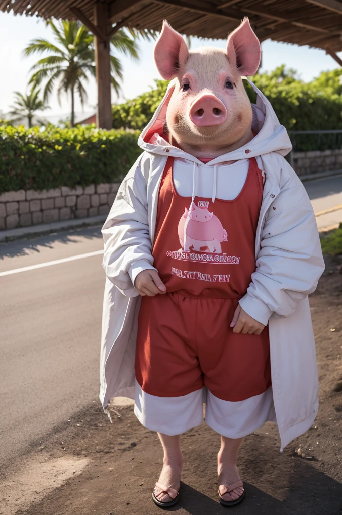 A pig wearing nescau clothes