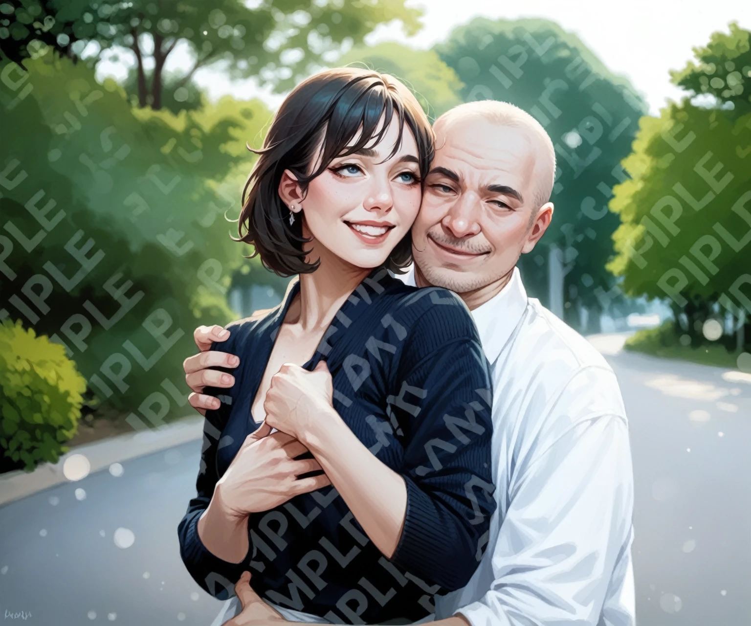 Beautiful woman and middle-aged man、A good friend、Highest quality