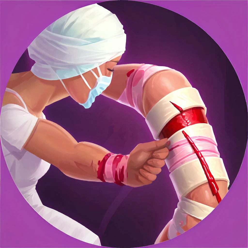 icon of a person having a wound treated with bandages and bleeding