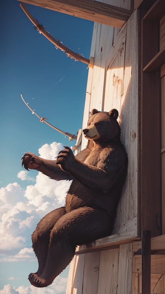 A bear with half a spider&#39;s body and spider legs, next to a dragon