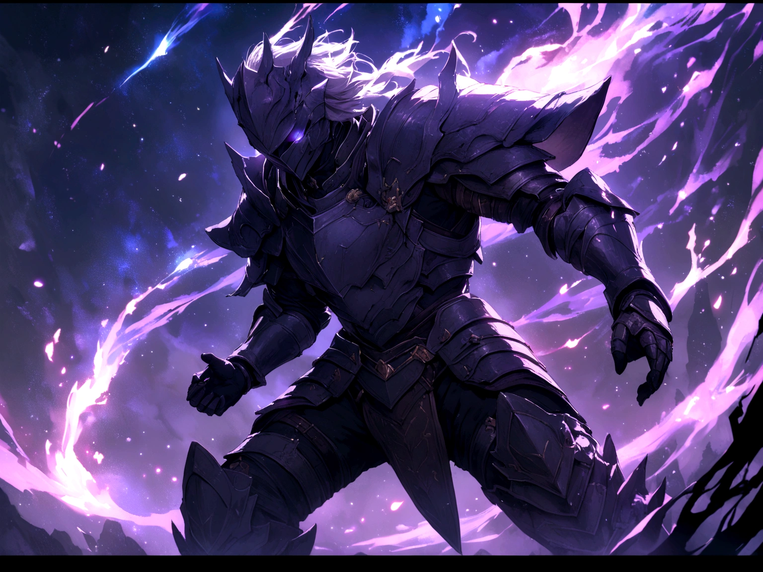 Warrior in a space with a magical aura, with armor