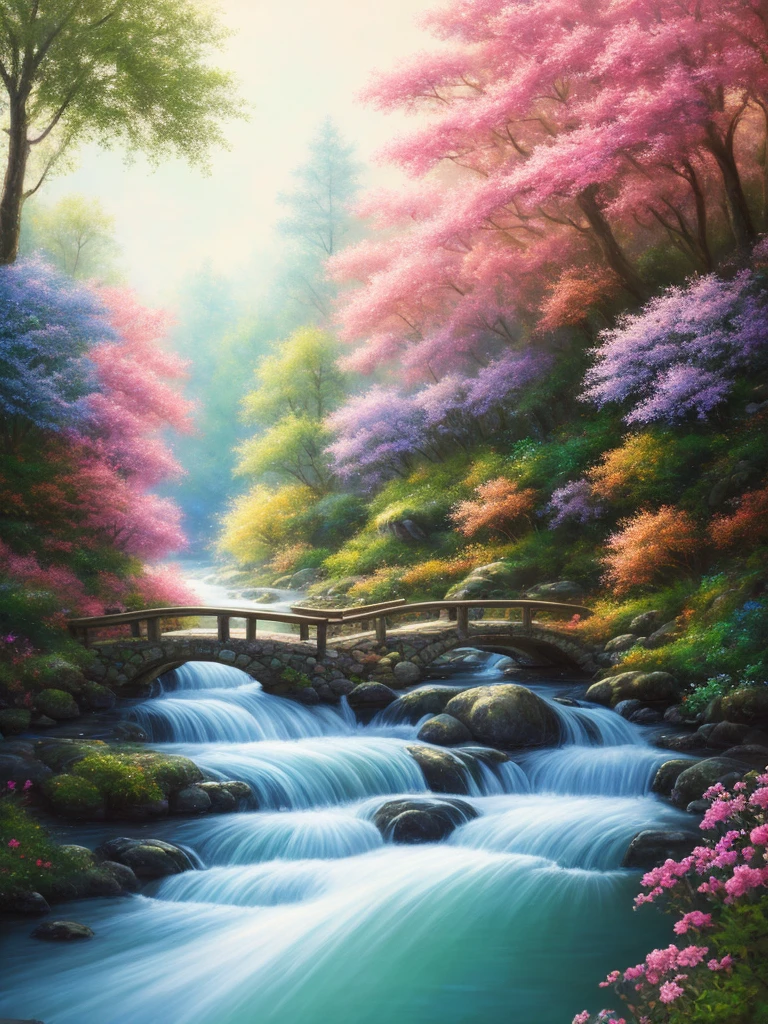 masterpiece, best quality, high quality,extremely detailed CG unity 8k wallpaper, An enchanting and dreamy scene of a fantasy forest, beautiful cottage beside a stream,a stone bridge,with towering trees, swans in the water, glowing flowers, and hidden fairy glens, creating a sense of mystique and enchantment, artstation, digital illustration, intricate, trending, pastel colors, oil paiting, award winning photography, Bokeh, Depth of Field, HDR, bloom, Chromatic Aberration ,Photorealistic,extremely detailed, trending on artstation, trending on CGsociety, Intricate, High Detail, dramatic, art by midjourney