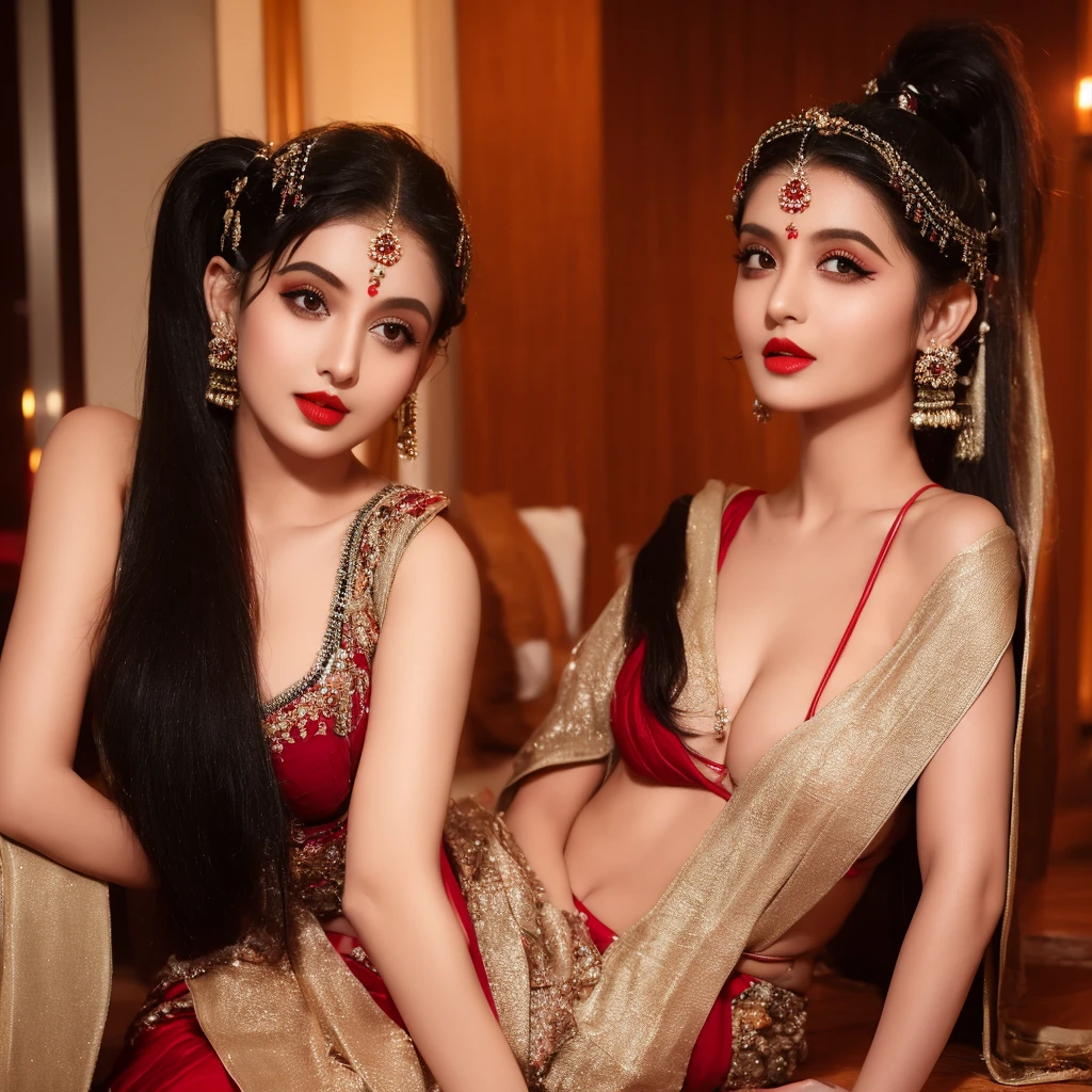 (masterpiece, best quality:1.2), nora fatehi, Ayeza khan, sara ali khan mix them, 1girl, solo, big tits