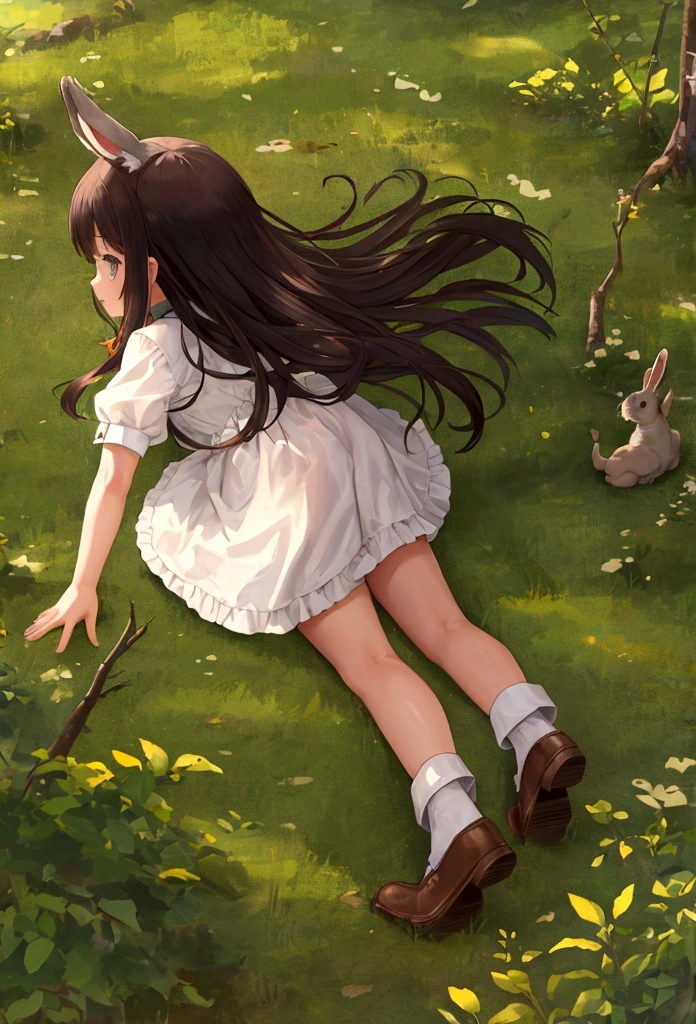 A chasing a hare in the forest