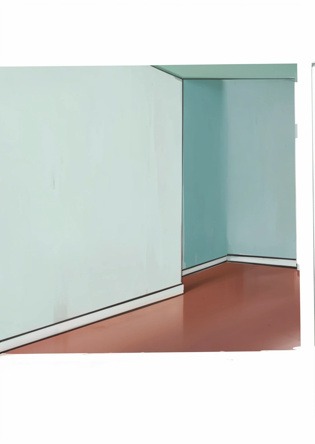 some walls with a reddish floor and a white baseboard