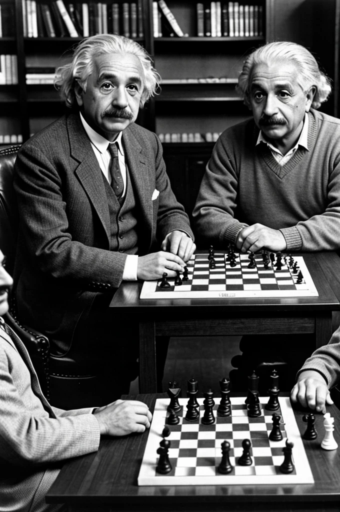 Albert Einstein plays chess opposite Maradona