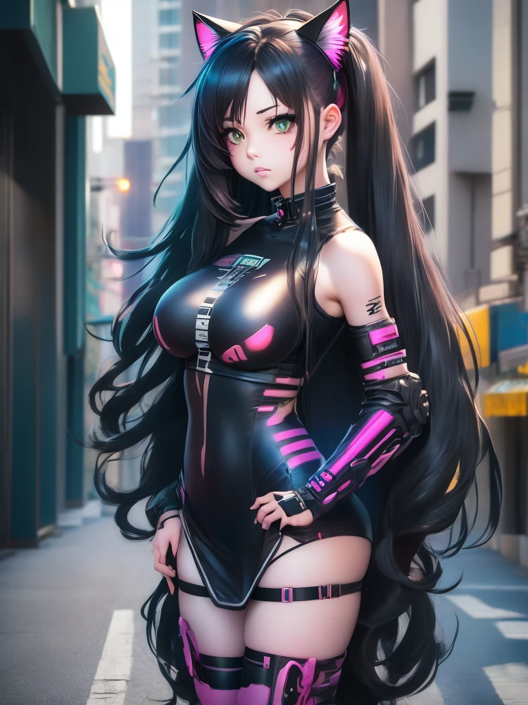 anime girl with long hair and cat ears in a city, digital cyberpunk anime art, cyberpunk anime girl mech, female cyberpunk anime girl, cyberpunk anime girl, anime cyberpunk art, cute cyborg girl, digital cyberpunk - anime art, cyberpunk anime art, oppai cyberpunk, anime style 4 k, perfect android girl, cyberpunk beautiful girl, beutiful girl cyborg