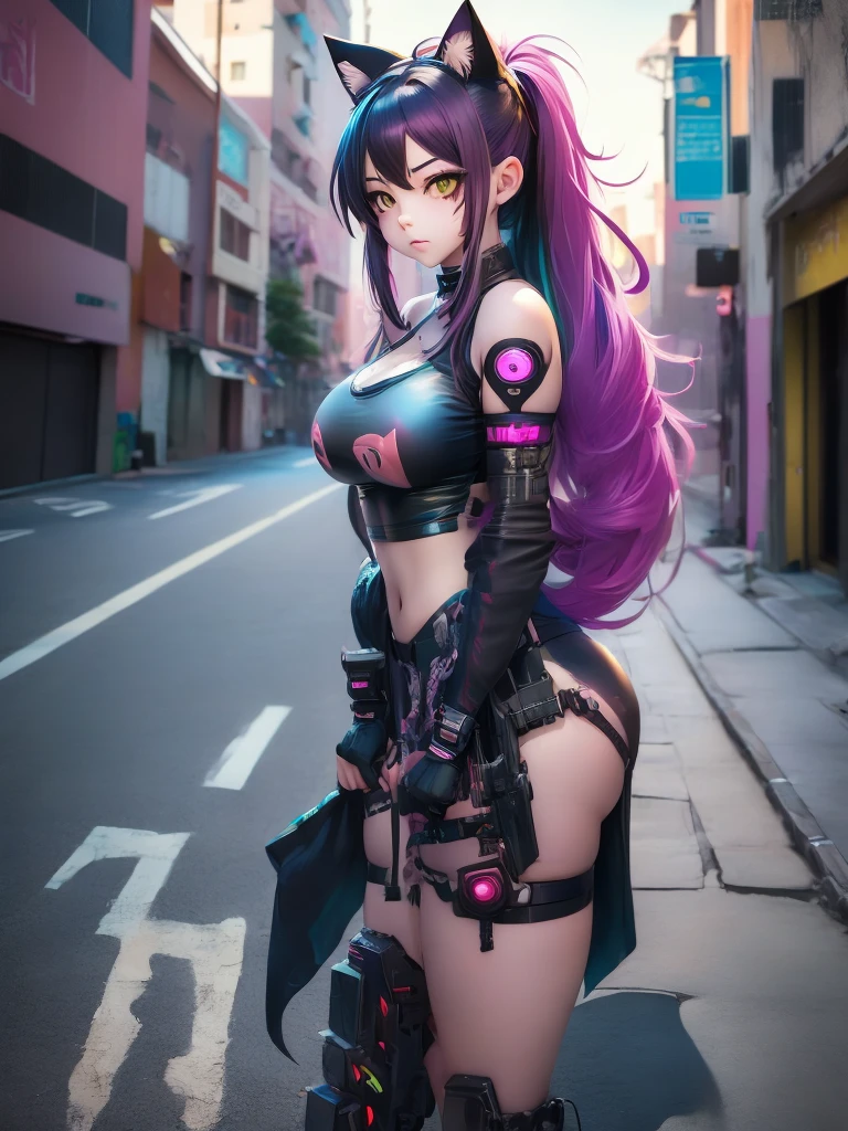 anime girl with long hair and cat ears in a city, digital cyberpunk anime art, cyberpunk anime girl mech, female cyberpunk anime girl, cyberpunk anime girl, anime cyberpunk art, cute cyborg girl, digital cyberpunk - anime art, cyberpunk anime art, oppai cyberpunk, anime style 4 k, perfect android girl, cyberpunk beautiful girl, beutiful girl cyborg