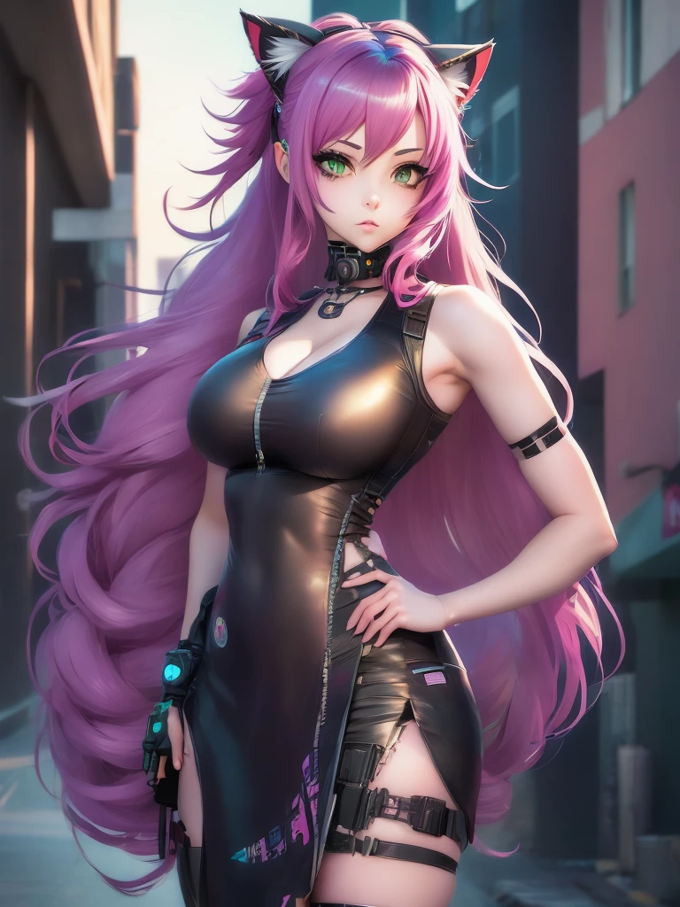 anime girl with long hair and cat ears in a city, digital cyberpunk anime art, cyberpunk anime girl mech, female cyberpunk anime girl, cyberpunk anime girl, anime cyberpunk art, cute cyborg girl, digital cyberpunk - anime art, cyberpunk anime art, oppai cyberpunk, anime style 4 k, perfect android girl, cyberpunk beautiful girl, beutiful girl cyborg