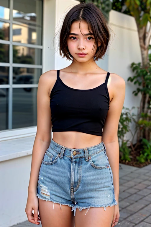 A 14 year old girl in short hair.