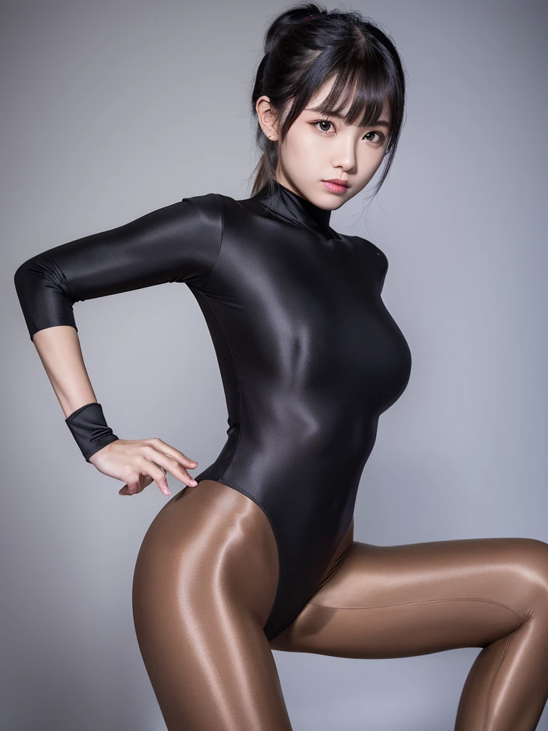 ((Backwards))、((from below)),epic realistic,8K,masterpiece, highest quality, Very detailed, (martial arts:1.2),(Surrealism),(black fullbodyスーツ:1.3),8K,masterpiece, Highest quality, Very detailed,((black long sleeve leotard:1.4)),(beige pantyhose:1.2),Muscler、((Costumes are single-colored only:black)) ,Bodyline,(young girl:1.2),ponytail,
Super tight costume,bangs、Expressionless、Turn your back to the viewer、
(Highest quality:1.3),
RAW Photos, (light beige pantyhose:1.2),
High resolution,
Perfect detail,
Professional photography,
Professional Lighting,
Powerful lighting for costumes,attractive whole body image、Cinema Lighting、Ray Tracing、Wear a tight-fitting bodysuit、Simple Background、 old female、Spandex Bodysuit、whole body、Spandex Costume,Clothes with a shiny texture,(Simple Background:1.2)