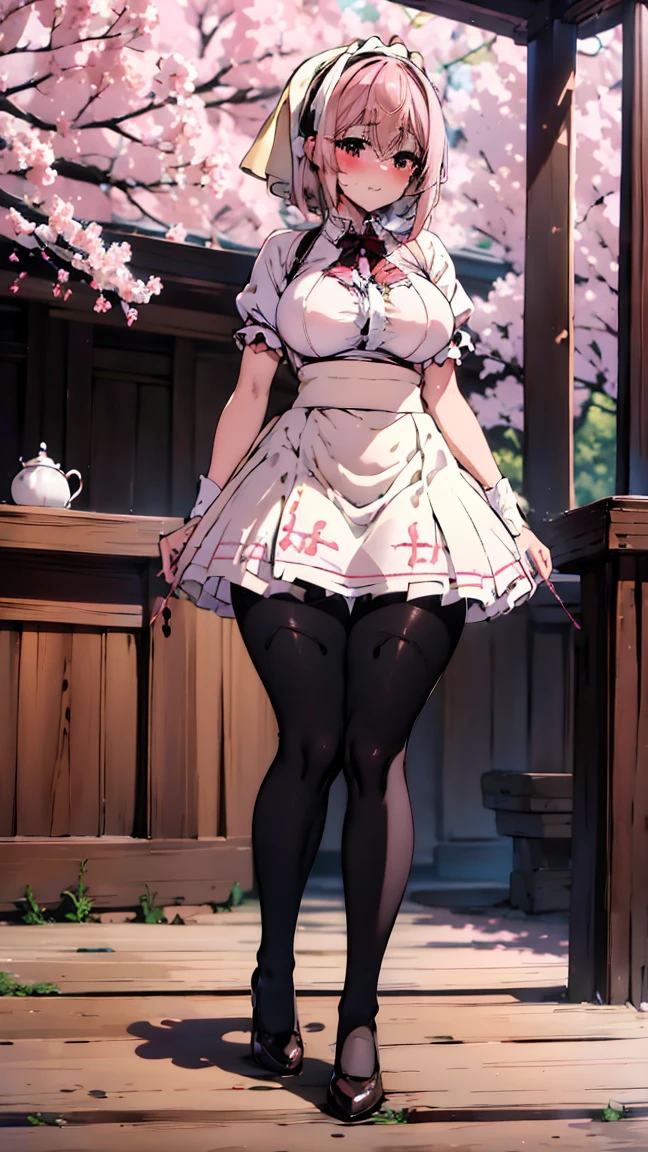 (masterpiece）、（Best image quality）、（Very detailed）、（Very detailed）、4K、（8K）、Best image quality、（beautiful）, 1 Girl,Huge breasts、Thick thighs,Noise Reduction､Emphasis on the crotch､Breast Augmentation,(Black Pantyhose:1.3),(nsfw :1.3),Spread your legs,(Maid clothes:1.2),(Bukkake all over the body:1.2),(pubic hair:1.3),despise,(Sex slave:1.3),skirt