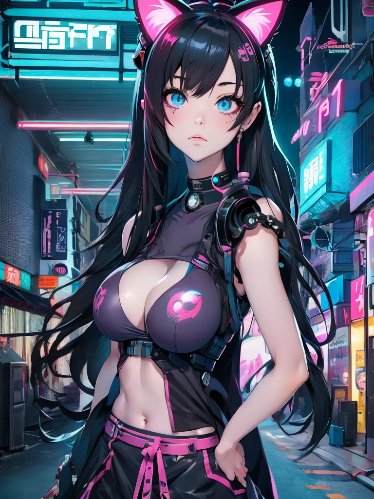 anime girl with long hair and cat ears in a city, digital cyberpunk anime art, cyberpunk anime girl mech, female cyberpunk anime girl, cyberpunk anime girl, anime cyberpunk art, cute cyborg girl, digital cyberpunk - anime art, cyberpunk anime art, oppai cyberpunk, anime style 4 k, perfect android girl, cyberpunk beautiful girl, beutiful girl cyborg