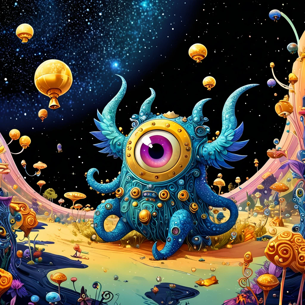 (best quality,4K,8K,high resolution,masterpiece:1.2),Extremely detailed,Surreal style,Daniel Merriam Style,Cute style biopunk monster concept,Character concept design,
rest
(full_shooting:1.2),space warp background,(bell_background:1.3),Negative Space Composition,
rest
simple background,