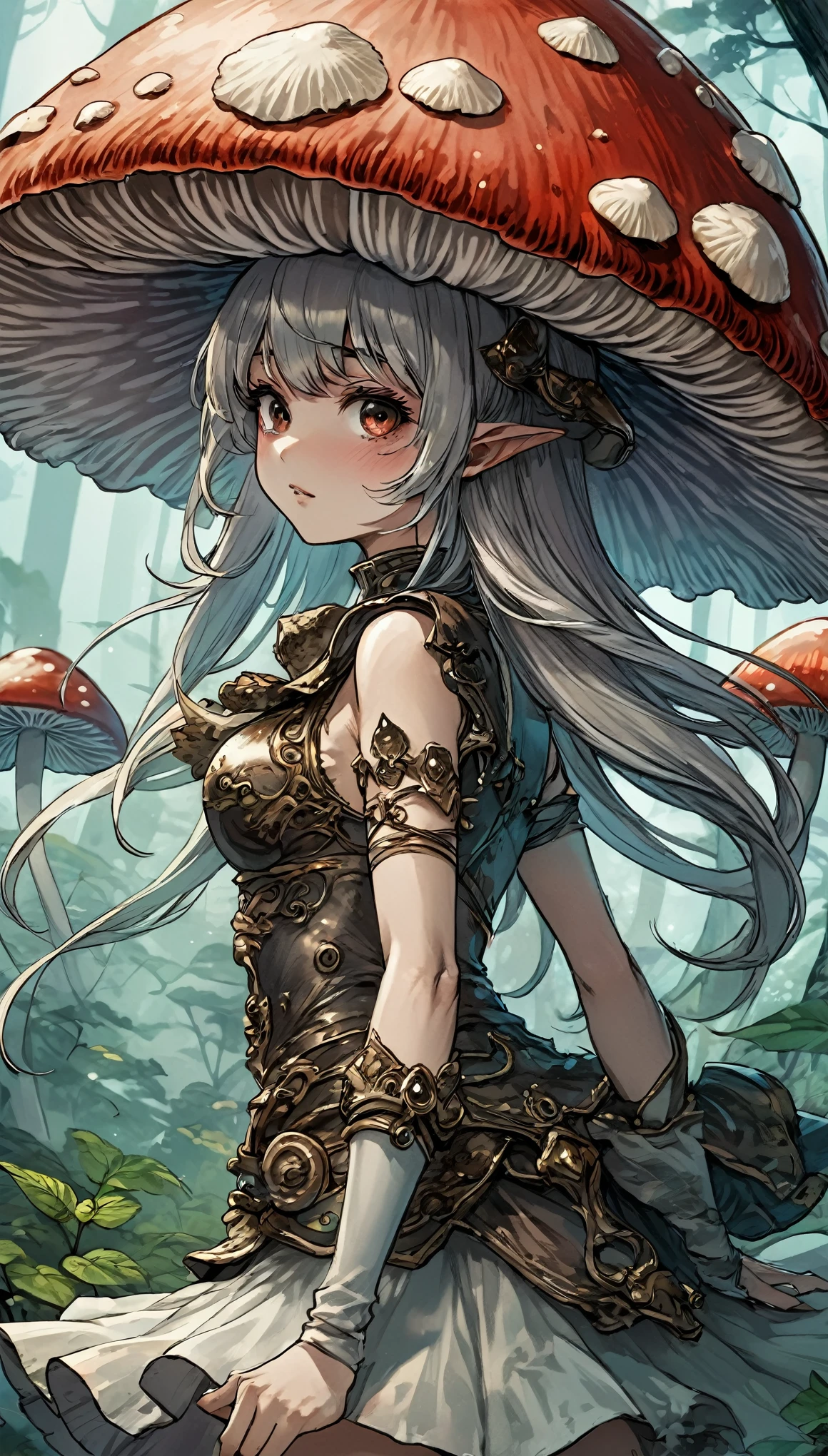 A closeup of a female mushroom from the male mushroom race, 2. 5 d cgi anime fantasy illustrations, anime fantasy illustration, anime fantasy illustrations, detailed digital anime art, yoshitakka amano Karol Bak, Digital fantasy art 2D, fantasy art style, detailed Digital fantasy art 2D, fantasy style art...., Digital fantasy art )