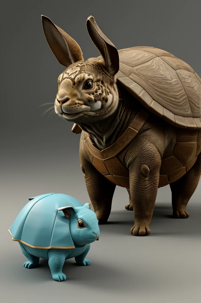 Draw the characters such as the rabbit and the tortoise in 3D