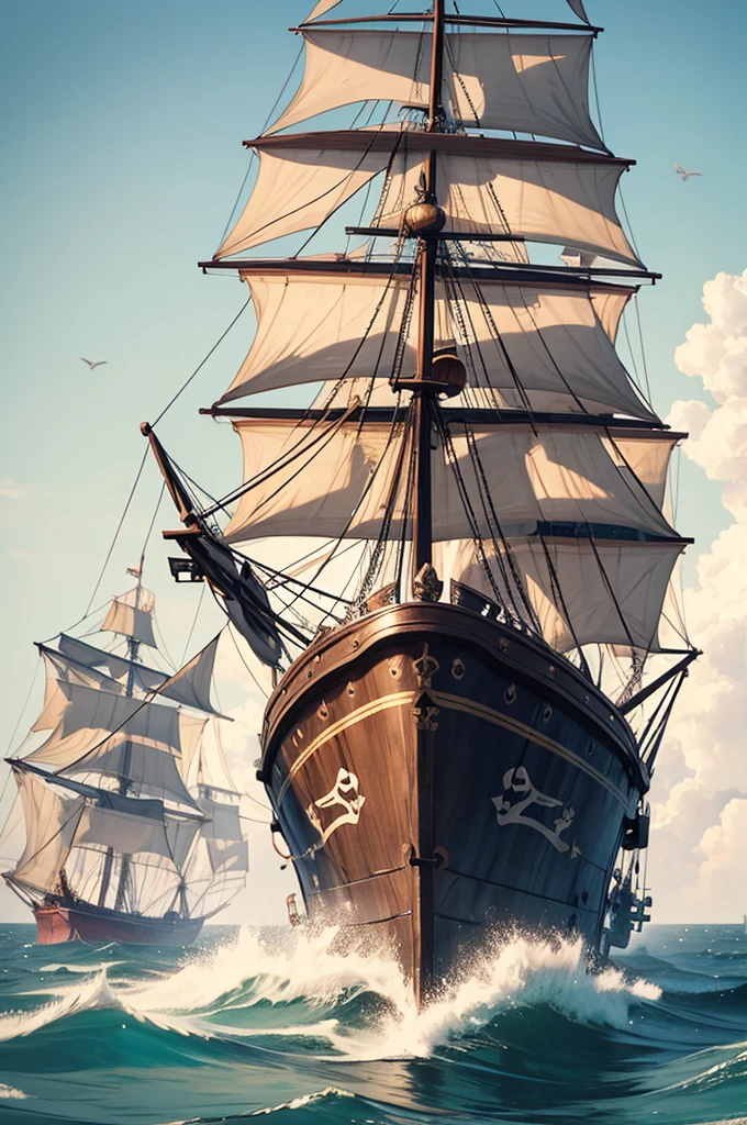 pirate ship sailing and in combat