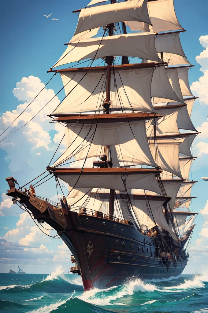 pirate ship sailing and in combat