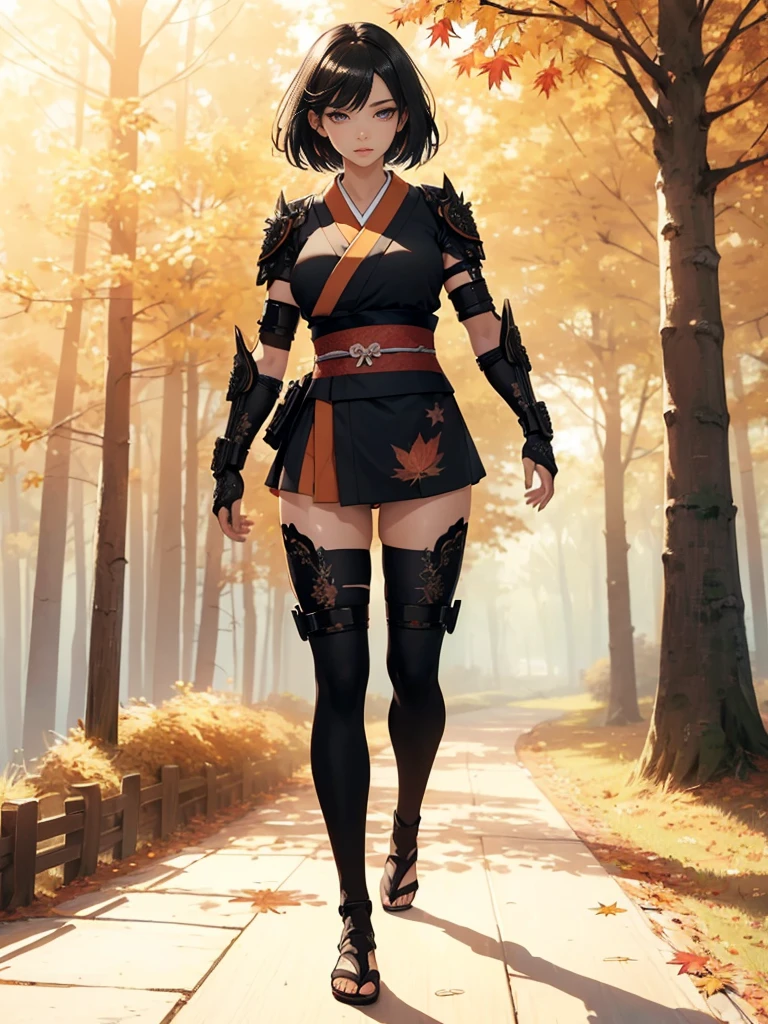 ((1girl, solo)), beautiful body, (perfect anatomy, perfect body, perfect hands, perfect legs), (five fingers:1.5), natural proportions, sexy body, (large breasts:1.3), cowboy shot BREAK
((extremely detailed face)), (beautiful detailed eyes:1.6), (realistic pupils, realistic iris:1), expressive eyes, looking at viewer, (clear eyes:1.3), (hyperrealistic:1.2), (detailed skin texture:1.2), smooth skin, (black hair:1.5), (red eyes), (short hair:1.3), (detailed lips:1.2), (attractive lips:1.1), (glossy lips:1.1), (parted lips), perfect face, perfect eyes BREAK
samurai, japanese clothes, (short kimono:1.5), puffy short sleeves, sash, black elbow gloves, fingerless gloves, (arm guard:1.5), thighs, black thighhighs, ass visible through thighs, skindentation, shimenawa BREAK
outdoors, (autumn season:1.5), (torii gate), east asian architecture, (forest:1.5), (tree:1.4), stone path BREAK
(masterpiece:1.5), anime-style, top quality, best quality, (beautiful and aesthetic:1.2), (ultra detail:1.5), Ultra-detailed depiction, Ultra-precise depiction, extremely detailed 8k illustration, high resolution, (highly detailed shading:1.2), (realistic lighting:1.4), perfect lighting, vibrant colors, dynamic tones, striking hues, 8k, absurd resolution, perfect shadows, hdr, UHD, ambient lighting, realistic, ultra-realistic, photo realistic, highly detailed, rich detail, luminous colors, fine texture, intricate design, professional illustration, (soft light:1.2), (illustration:0.7)