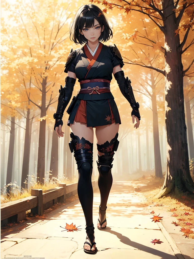 ((1girl, solo)), beautiful body, (perfect anatomy, perfect body, perfect hands, perfect legs), (five fingers:1.5), natural proportions, sexy body, (large breasts:1.3), cowboy shot BREAK 

((extremely detailed face)), (beautiful detailed eyes:1.6), (realistic pupils, realistic iris:1), expressive eyes, looking at viewer, (clear eyes:1.3), (hyperrealistic:1.2), (detailed skin texture:1.2), smooth skin, (black hair:1.5), (red eyes), (short hair:1.3), (detailed lips:1.2), (attractive lips:1.1), (glossy lips:1.1), (parted lips), perfect face, perfect eyes BREAK

samurai, japanese clothes, (short kimono:1.5), puffy short sleeves, sash, black elbow gloves, fingerless gloves, (arm guard:1.5), thighs, black thighhighs, ass visible through thighs, skindentation, shimenawa BREAK

outdoors, (autumn season:1.5), (torii gate), east asian architecture, (forest:1.5), (tree:1.4), stone path BREAK

(masterpiece:1.5), anime-style, top quality, best quality, (beautiful and aesthetic:1.2), (ultra detail:1.5), Ultra-detailed depiction, Ultra-precise depiction, extremely detailed 8k illustration, high resolution, (highly detailed shading:1.2), (realistic lighting:1.4), perfect lighting, vibrant colors, dynamic tones, striking hues, 8k, absurd resolution, perfect shadows, hdr, UHD, ambient lighting, realistic, ultra-realistic, photo realistic, highly detailed, rich detail, luminous colors, fine texture, intricate design, professional illustration, (soft light:1.2), (illustration:0.7)
