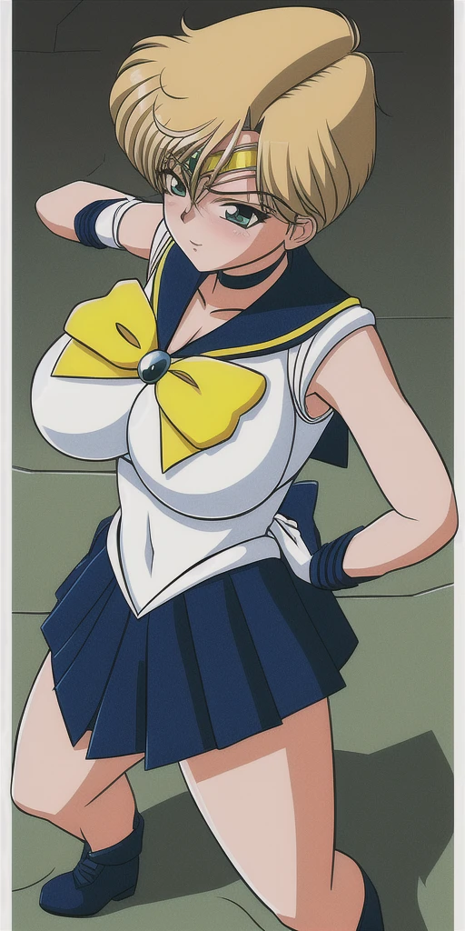 masterpiece, best_quality, highres, TenouHaruka, big_breasts, UranusSailorCollar, UranusSenshiUniform, UranusBow, UranusChoker, UranusTiara, UranusSenshiCollar, UranusGloves, UranusSkirt, Uranus_shoes, UranusShoes, UranusBackbow, 1girl, solo, standing
