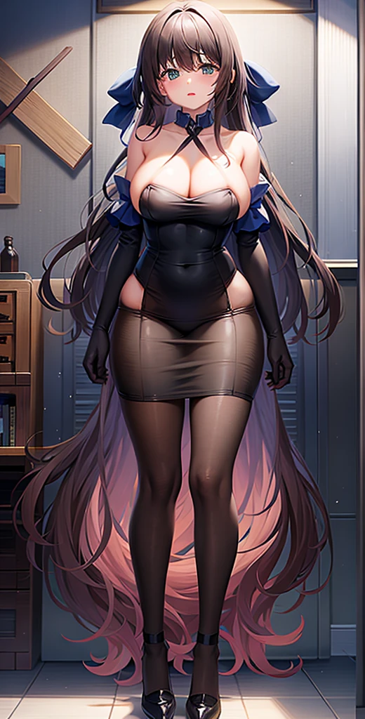 girl,Large Breasts,long hair,Topless,Bow,