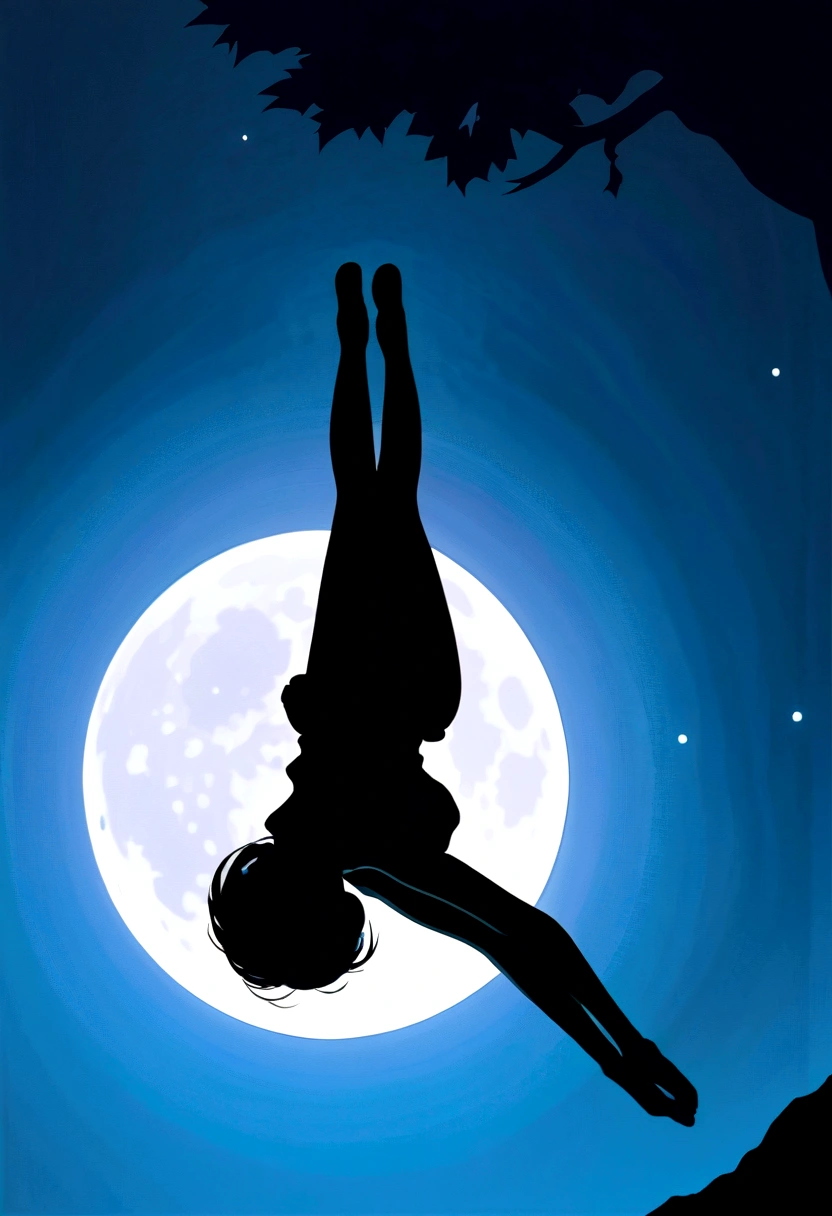 A blurry silhouette under the moonlight, upside-down