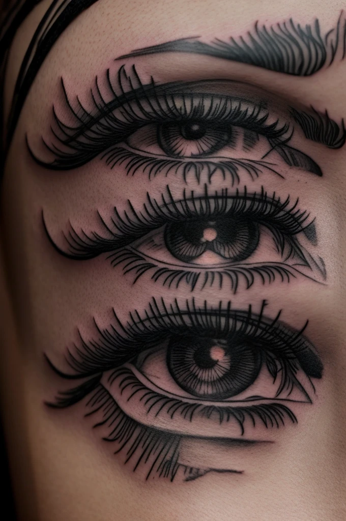 Tattoo sketch, close-up, scull, burning eyes, eyelashes