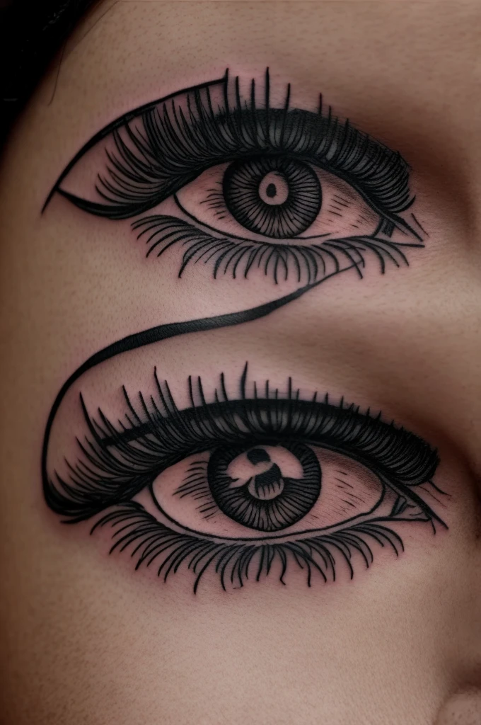 Tattoo sketch, close-up, scull, burning eyes, eyelashes