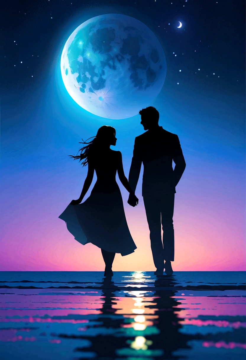 A blurry silhouette under the moonlight, lknees together feet apart