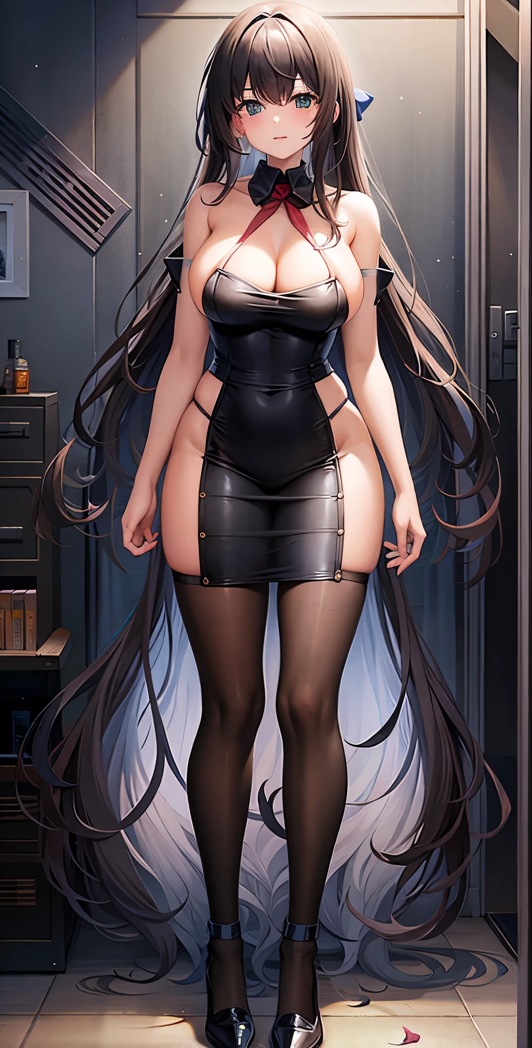 girl,Large Breasts,long hair,Topless,Bow,