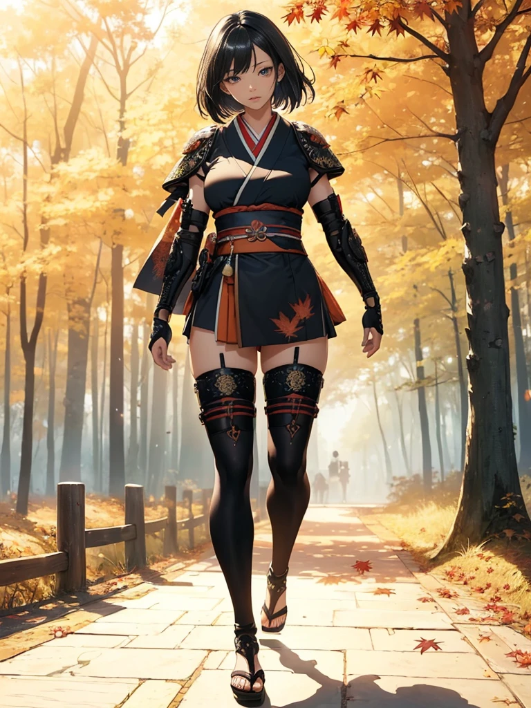((1girl, solo)), beautiful body, (perfect anatomy, perfect body, perfect hands, perfect legs), (five fingers:1.5), natural proportions, sexy body, (large breasts:1.3), cowboy shot BREAK
((extremely detailed face)), (beautiful detailed eyes:1.6), (realistic pupils, realistic iris:1), expressive eyes, looking at viewer, (clear eyes:1.3), (hyperrealistic:1.2), (detailed skin texture:1.2), smooth skin, (black hair:1.5), (red eyes), (short hair:1.3), (detailed lips:1.2), (attractive lips:1.1), (glossy lips:1.1), (parted lips), perfect face, perfect eyes BREAK
samurai, japanese clothes, (short kimono:1.5), puffy short sleeves, sash, black elbow gloves, fingerless gloves, (arm guard:1.5), thighs, black thighhighs, ass visible through thighs, skindentation, shimenawa BREAK
outdoors, (autumn season:1.5), (torii gate), east asian architecture, (forest:1.5), (tree:1.4), stone path BREAK
(masterpiece:1.5), anime-style, top quality, best quality, (beautiful and aesthetic:1.2), (ultra detail:1.5), Ultra-detailed depiction, Ultra-precise depiction, extremely detailed 8k illustration, high resolution, (highly detailed shading:1.2), (realistic lighting:1.4), perfect lighting, vibrant colors, dynamic tones, striking hues, 8k, absurd resolution, perfect shadows, hdr, UHD, ambient lighting, realistic, ultra-realistic, photo realistic, highly detailed, rich detail, luminous colors, fine texture, intricate design, professional illustration, (soft light:1.2), (illustration:0.7)
