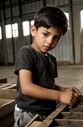 A 7  boy working in a factory as a  labour 