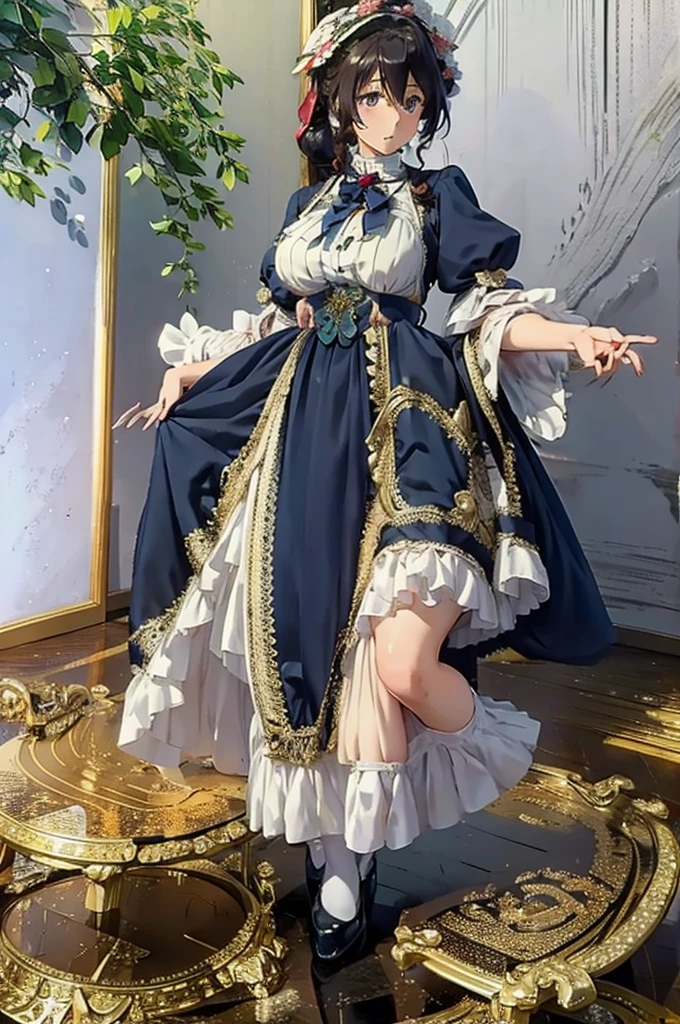 Akeno himejima was brainwashed, big breasts, (masterpiece), (best quality), (perfect body), 1girl, stunning beauty, beautiful girl, Victorian Aesthetic Outfit, long dress, ancient