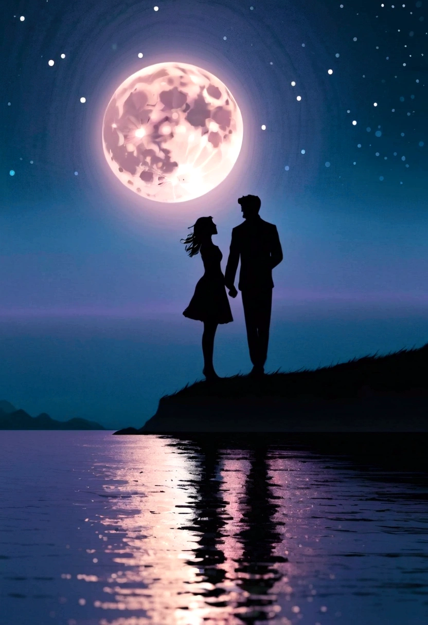 A blurry silhouette under the moonlight, knees together feet apart