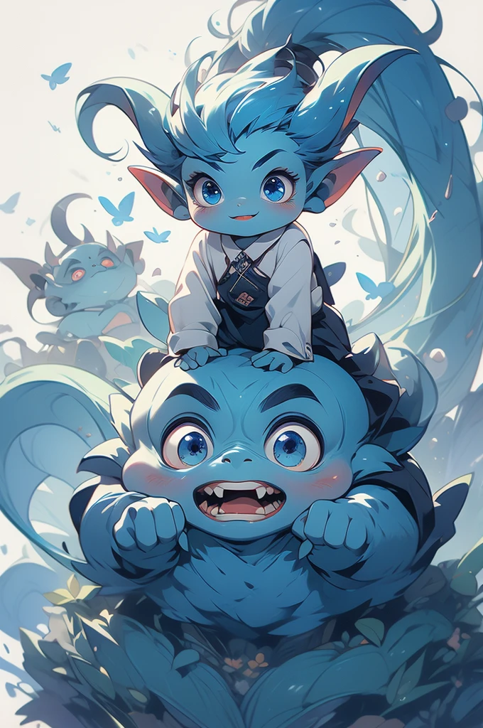 1girl, crazy, gremlin, imp, silly, small, blue skin