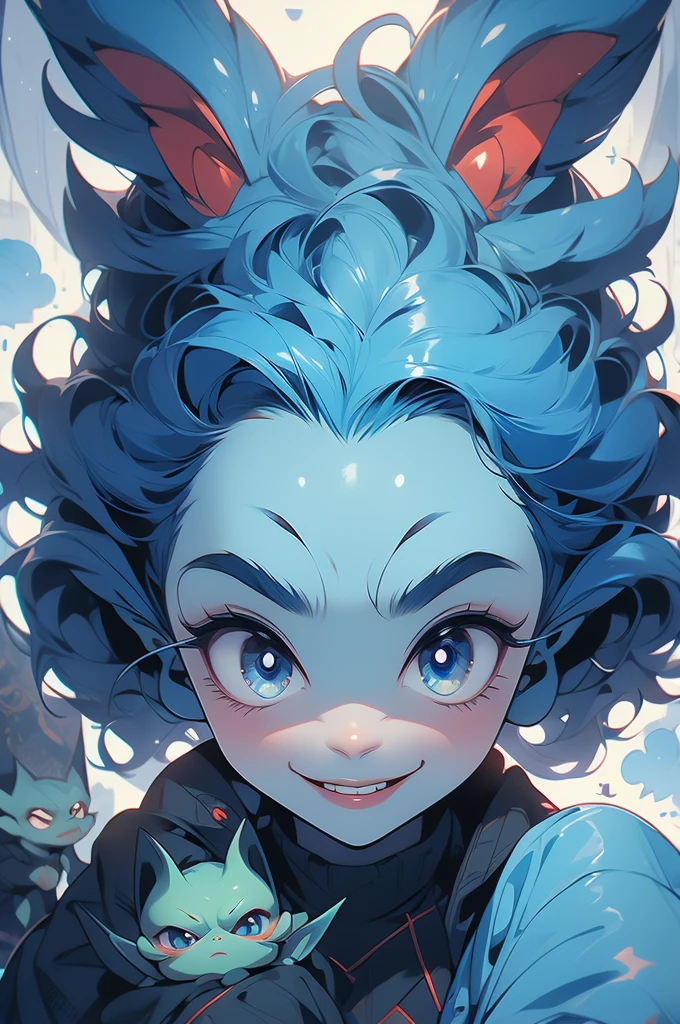 1girl, crazy, gremlin, imp, silly, small, blue skin