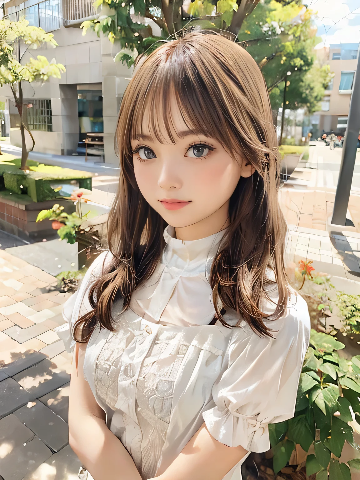 1girl, woman, 25 years old woman, beautiful, beautiful face, Cute face, medium breasts, flirtatious look, ((very detailed)), (perfectly detailed face), looking at viewer:1.8, (1girl eyes looking at viewer:1.55), Upper body, Simple Background, Emphasis on the chest, Hands behind the body, hands behind head, photorealistic image, girl in summer clothes, Plain costumes, miniskirt, photorealistic, (bokeh), best quality, 8k, UHD, anatomically correct, textured skin