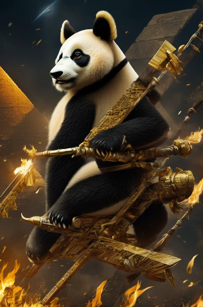 красная panda, panda, rage, anger, despondency, feathers, wings, burning eyes, night, pyramids, Egypt, gold, ears, claws, planets