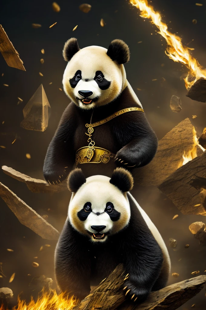 красная panda, panda, rage, anger, despondency, feathers, wings, burning eyes, night, pyramids, Egypt, gold, ears, claws, planets