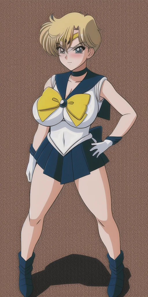 masterpiece, best_quality, highres, TenouHaruka, big_breasts, UranusSailorCollar, UranusSenshiUniform, UranusBow, UranusChoker, UranusTiara, UranusSenshiCollar, UranusGloves, UranusSkirt, Uranus_shoes, UranusShoes, UranusBackbow, 1girl, solo, standing