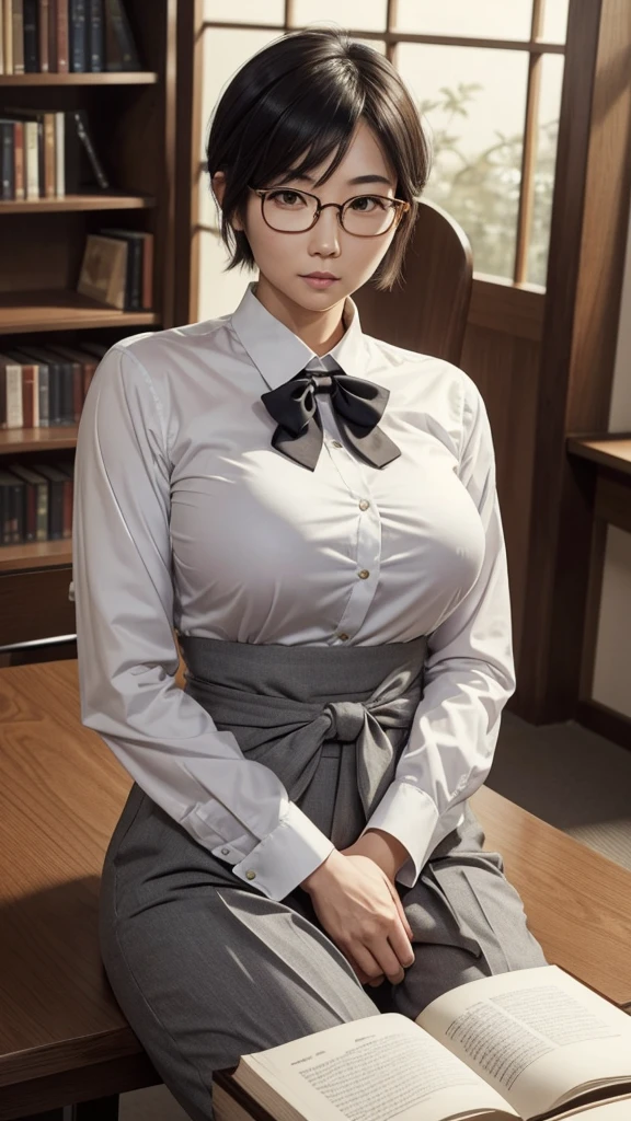 ((huge breasts))
((Very thick thighs))
((Very fleshy young woman))
(Tall)
(cleavage)
(Short White hair)
(bob hairstyle)
Standing
(((Shoot from front)))
(Japanese school uniform)
(white (business) shirt)
(Black mini-skirt)
Japanese
Tokyo city
tatami mat