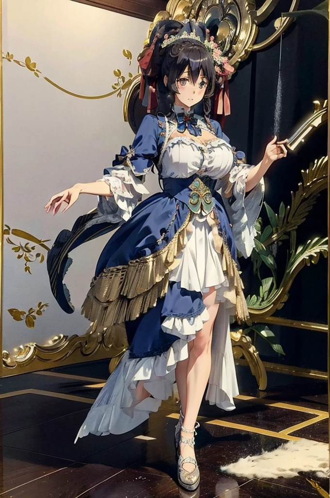 Akeno himejima was brainwashed, big breasts, (masterpiece), (best quality), (perfect body), 1girl, stunning beauty, beautiful girl, Victorian Aesthetic Outfit, long dress dark , ancient