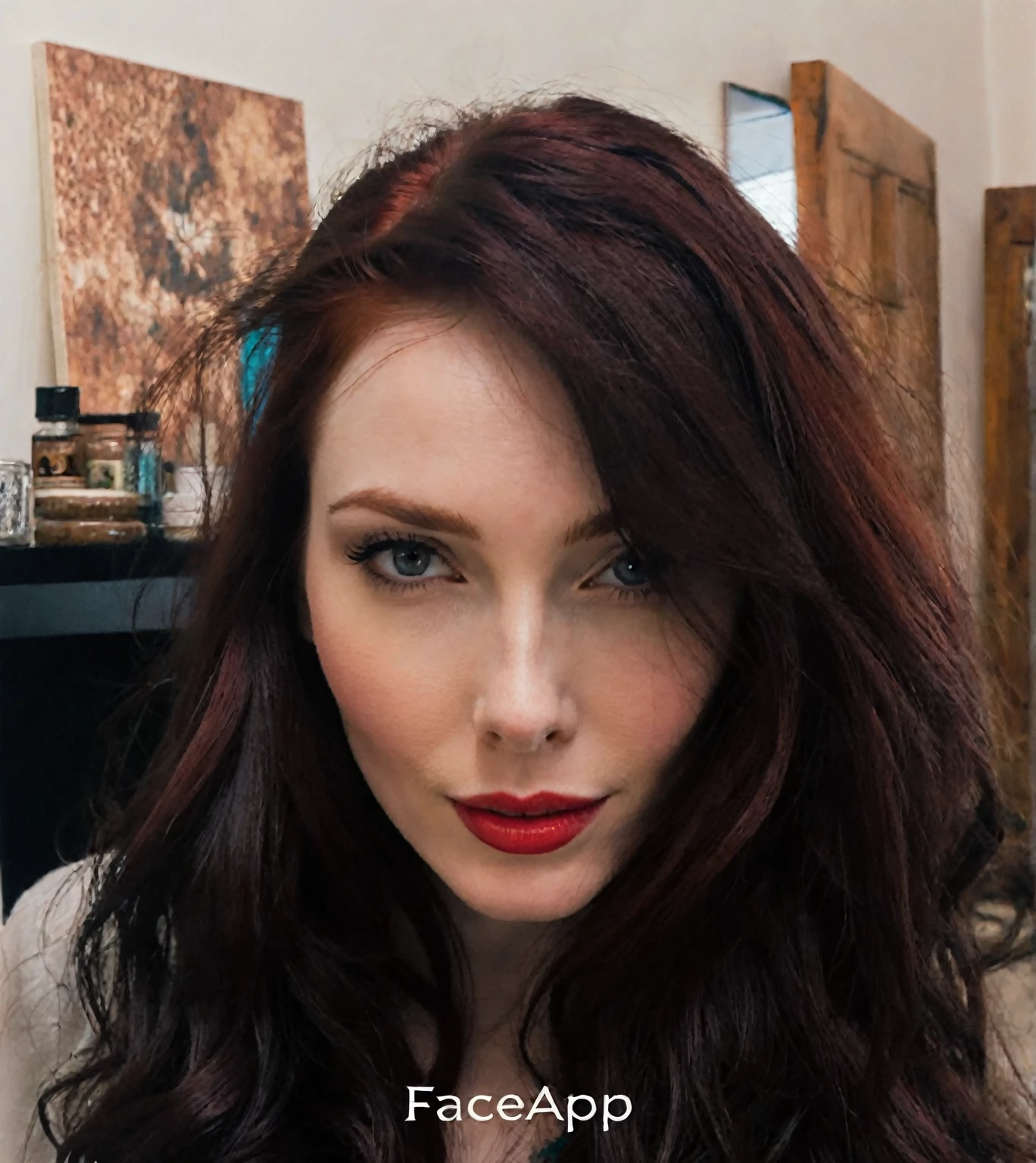 arafed woman with long dark hair and red hair, with pale skin, soft smile, profile image, looking to the side off camera, high quality portrait, pale skin and dark eyes, color portrait, looking to the side, portrait image, sultry look, anastasia ovchinnikova, inspired by Jessie Alexandra Dick, headshot profile picture, tiffany dover