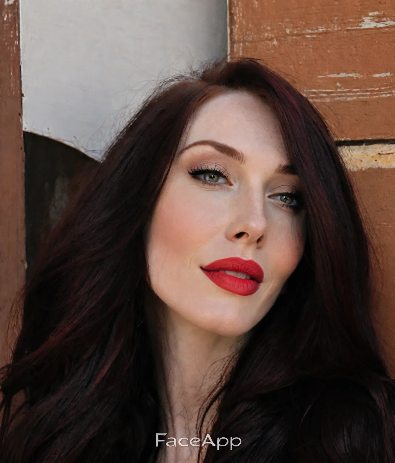 arafed woman with long dark hair and red hair, with pale skin, soft smile, profile image, looking to the side off camera, high quality portrait, pale skin and dark eyes, color portrait, looking to the side, portrait image, sultry look, anastasia ovchinnikova, inspired by Jessie Alexandra Dick, headshot profile picture, tiffany dover