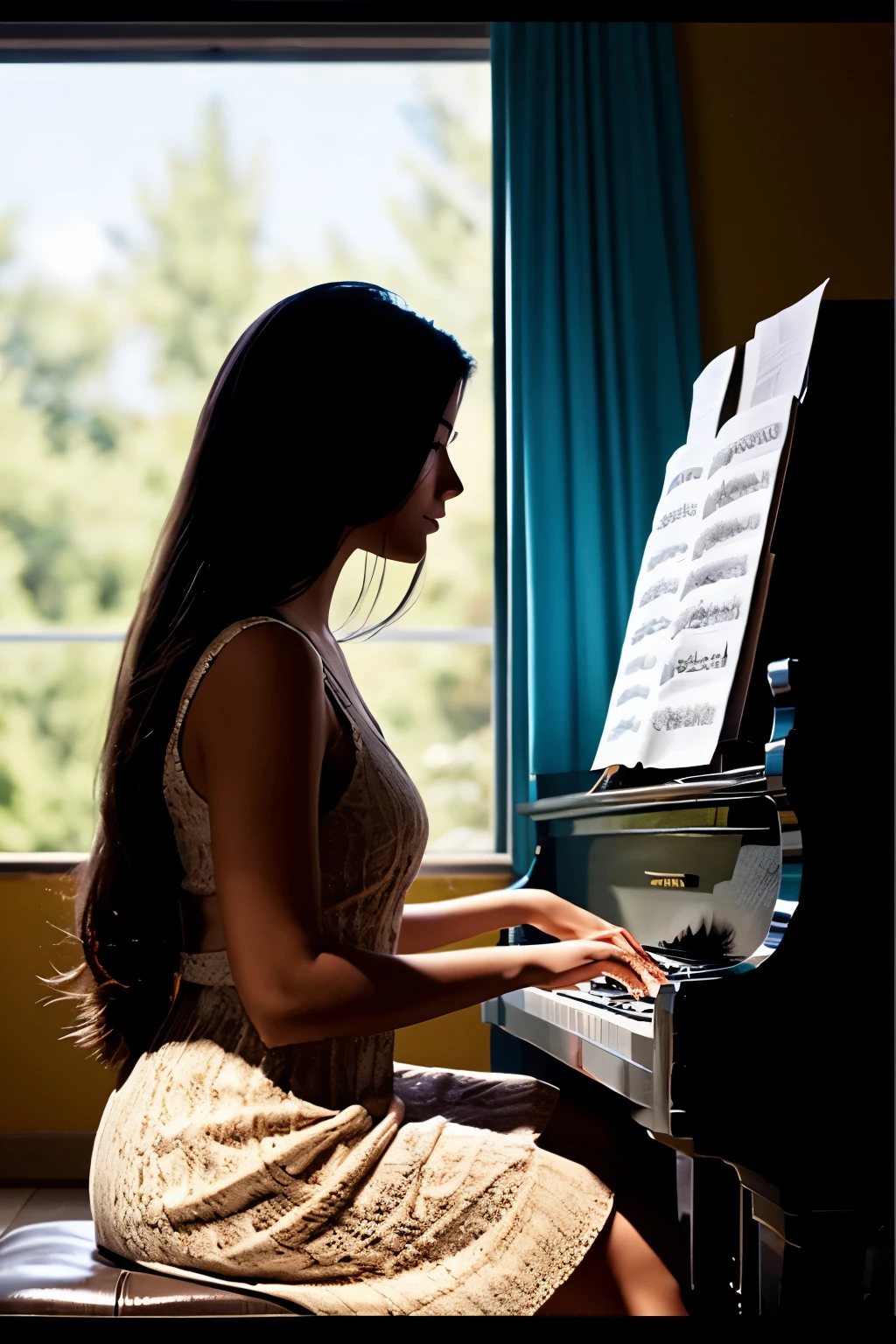 The cover of my homepage features the silhouette of a woman with long hair playing the piano.